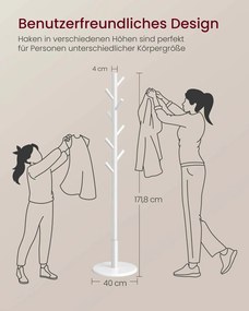 Cabide em forma de árvore com oito ganchos em madeira maciça 40 cm de profundidade, 171,8 cm de altura Branco
