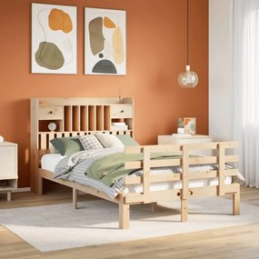 vidaXL Cama com estante sem colchão 120x200 cm pinho maciço