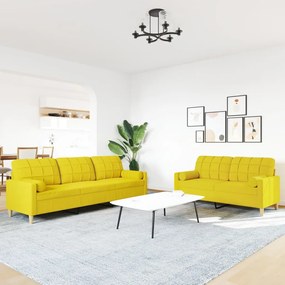 2 pcs conjunto de sofás com almofadas tecido amarelo-claro
