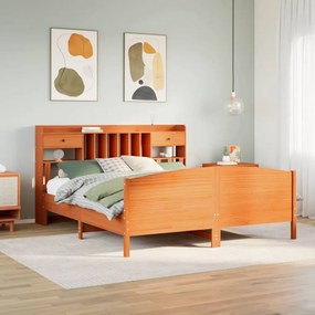 vidaXL Cama com estante sem colchão 200x200 cm pinho maciço