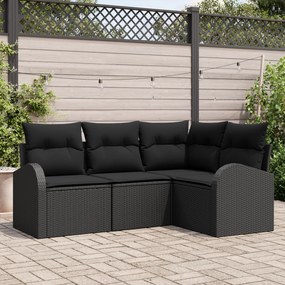 Conjunto de Sofá para Jardim vidaXL 4 Peças com Almofadas Preto Vime P