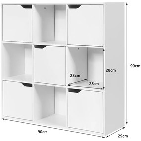 Estante com 9 compartimentos Estante de livros com prateleira de arquivo Estante de livros para a sala de estar do escritório em casa 90 x 29 x 90 cm