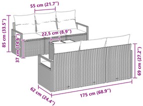 Conjunto de Sofá de Jardim de 7 Peças com Almofadas Preto Vime de Poli