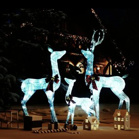 329771 vidaXL Família renas decorativas Natal 201 luzes LED branco/prateado