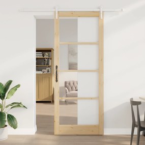 Porta Deslizante com Conjunto de Hardware "ORKDAL" Madeira Sólida e Vi