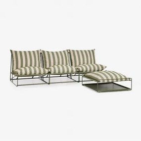 Sofá Modular De Jardim De 3 Peças E Puff Conversível Amaro Tapioca Beige - Verde Azeitona Profundo - Sklum