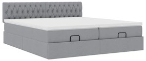 Estrutura de cama otomana com colchões tecido cinzento claro
