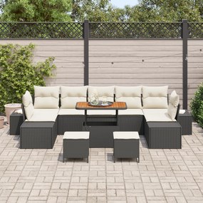 Conjunto de Sofá de Jardim vidaXL de 10 Peças com Almofadas Preto Ratt