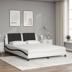 Cama com colchão 160x200 cm couro artificial preto e branco