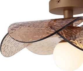 Candeeiro de Teto de Design Bronze Escuro com Vidro Canelado Âmbar - Kemner