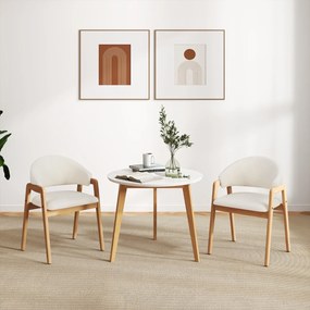 Conjunto de 2 cadeiras de jantar com assento acolchoado e encosto curvo ergonómico, estrutura em madeira de borracha branca e natural
