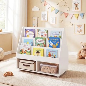 Estante Infantil Móvel, 90 x 45,5 x 87 cm, Quadro de Ardósia Integrado, Branco