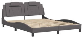 Estrutura cama c/ cabeceira couro artificial 160x200cm cinzento