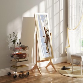 Espelho de Pé para Maquilhagem Reclinável com Estrutura de Madeira para Dormitório Vestidor 47x46x148 cm Cor Carvalho
