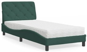 Cama com colchão 90x190 cm veludo verde-escuro