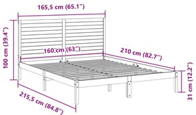 Cama extra longa sem colchão 160x210 cm madeira maciça