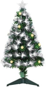 HOMCOM Árvore de Natal 90 cm Árvore de Natal com Fibra Óptica Árvore de Natal Artificial com 90 Luzes LED e 90 Ramos Verde e Branco