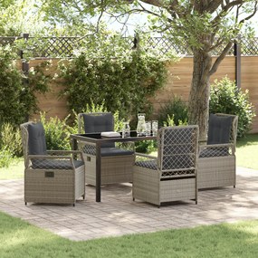 vidaXL Conjunto de Jantar de Jardim de 5 Peças em Rattan Poliéster Cinza Claro