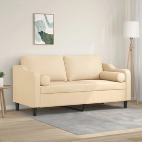 vidaXL Sofá 2 lugares c/ almofadas e almofadões 140cm tecido cor creme