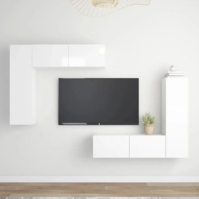 vidaXL 4 pcs conjunto móveis de TV derivados madeira branco brilhante
