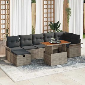 vidaXL Conjunto de Sofá de Jardim de 8 Peças com Almofadas Cinza Rattan Poliéster