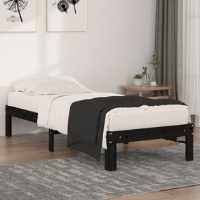 vidaXL Estrutura cama pequena solteiro 75x190 cm madeira maciça preto