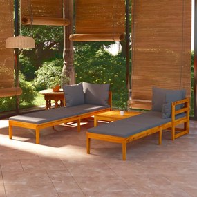 vidaXL 3 pcs conj. lounge de jardim c/ almofadões cinza-escuro acácia