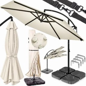 Conjunto completo de guarda-sol de 350 cm, incluindo 4 pesos e capa de proteção creme