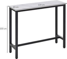 Mesa de bar / Mesa alta de cozinha - dim. 120 (C) x 40 (L) x 100 (A) cm - estrutura e pés em aço, tampo com acabamento em imitação mármore branco