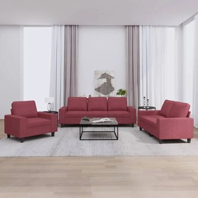 3 pcs conjunto de sofás tecido vermelho-tinto