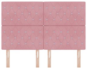 Cabeceira com Botão de Cristal Tufted Rosa 160 cm de Veludo