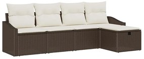 Conjunto de Sofás de Jardim 5 Peças com Almofadas Marrom em Rattan e P