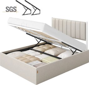 Estrutura de cama 140 x 200 cm (COLCHÃO NÃO INCLUIDO) com arrumação sob a cama; cabeceira em bege cappuccino