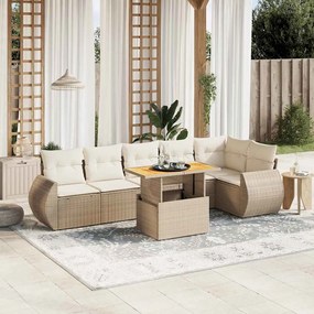 7 pcs conjunto de sofás p/ jardim com almofadões vime PE bege