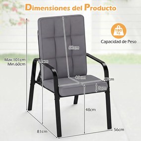 Conjunto de 2 Cadeiras de Jardim Reclináveis, Encosto Ajustável em 5 Posições, Preto + Cinzento