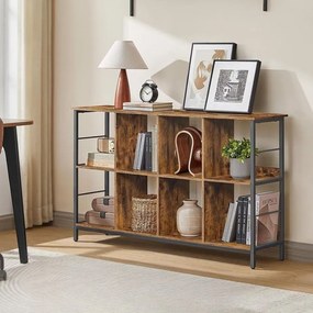 Estante com 2 níveis e 8 compartimentos 33 x 132,6 x 80 cm em castanho vintage e preto