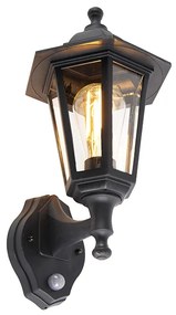 Candeeiro de parede exterior clássico preto com sensor de movimento - New Haven Clássico / Antigo
