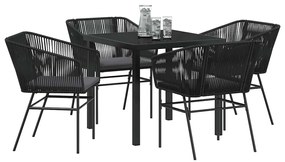 Conjunto de Jantar de Jardim com 5 Peças e Almofadas Pretas de Rattan