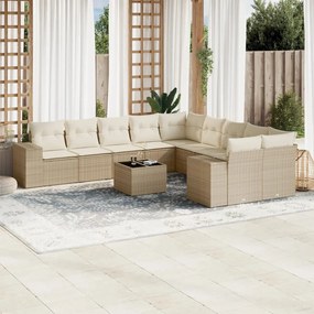 11 pcs conjunto sofás de jardim c/ almofadões vime PE bege
