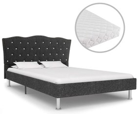vidaXL Cama com colchão 140x200 cm tecido cinzento-escuro