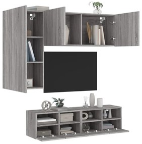 vidaXL 4 pcs móveis de parede p/ TV derivados de madeira cinza sonoma