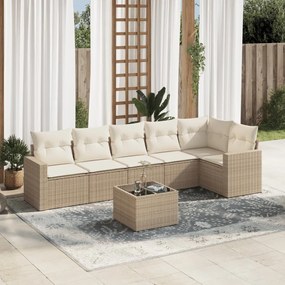 7 pcs conjunto de sofás p/ jardim com almofadões vime PE bege