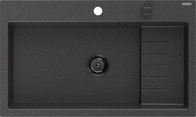 Mexen Omar lava-loiça de granito com 1 cuba 800 x 480 mm, preto salpicado, sifão preto - 6520801005-76-B
