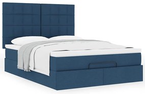 Estrutura de cama otomana com colchão tecido azul 140x200cm