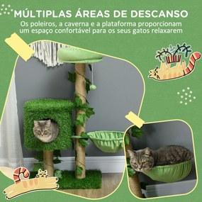 Árvore Arranhador para 1-2 Gatos com Caverna Cama Rede Poste de Juta e Bola Suspensa 50x40x91 cm Verde