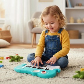 Piano infantil de 25 teclas em forma de elefante com música e luzes integradas para maiores de 3 anos Azul
