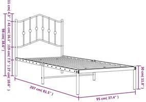 Estrutura de cama com cabeceira 90x200 cm metal branco