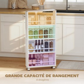 Carrinho cozinha de Arrumação Estreito, 45 x 15 x 91 cm, 4 Níveis, Branco