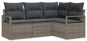 Conjunto de Sofá de Jardim 4 Peças com Almofadas Cinzas em Rattan Sint