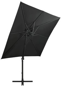Guarda-sol jardim cantilever c/ poste e luzes LED 250 cm preto